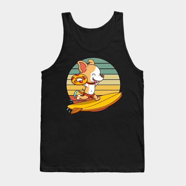 Cartoon Dog Surfing With Pizza Swim Ring Tank Top by FanciiFrog